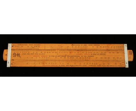 An 11" Gangarams boxwood slide rule with German silver fittings by STANLEY London with scales for Shearing and Bending Strain