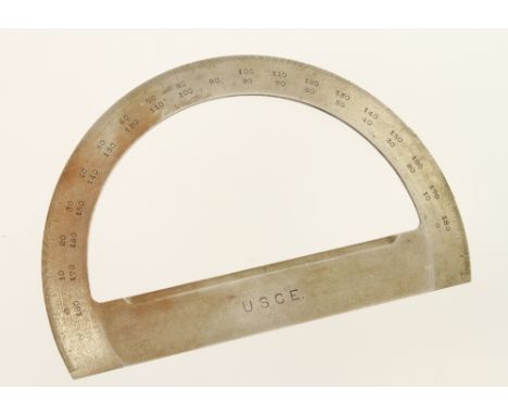 A 6" nickel silver protractor by T.ALTENEDER Phil. marked U.S.C.E. (Jay Gaynor collection) G+