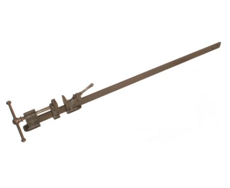 An unusual 4' quick release sash cramp by H MATTHEWS Wolverhampton secured by handled cam beneath the lower jaw G  