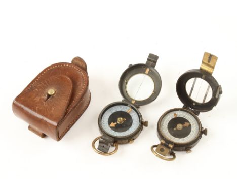 A prismatic compass by SHORT & MASON London dated 1917 in orig leather case and another (Jay Gaynor collection) G+