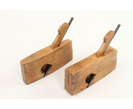 A small pair of boxwood flat and compass rebate planes by G MUSGRAVE Lincoln, some staining G