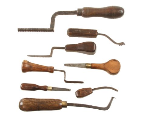 A selection of gunstockers tools incl. 5 barrel and other floats, dog leg chisel and 2 turnscrews G