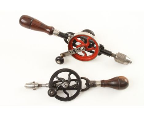 Two hand drills with tools in rosewood handles G+