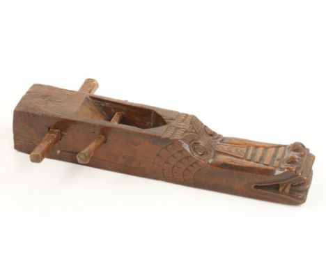 A finely carved 18/19c fruitwood jack plane 12 1/2" x 2 1/2" (Russell collection also featured in Proudfoot & Walker; Woodwor