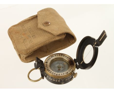 A prismatic compass Mk 3 dated 1943 in orig canvas bag  (Jay Gaynor collection) G+