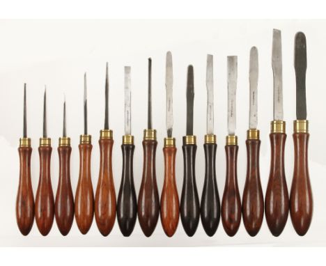 A set of 14 turning tools by HOLTZAPFFEL with rosewood handles F
These turning tools were previously owned by Dyson Perrins o