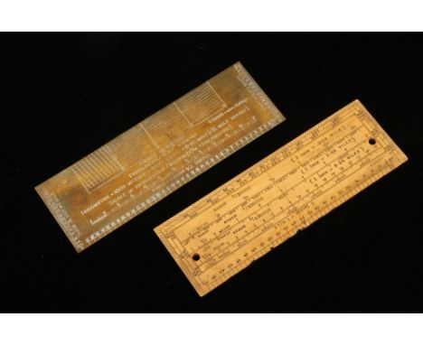 An unusual brass scale rule by F.ESDAILE (maker) Sidney with Kilometre and mile scales and another unnamed in boxwood (Jay Ga