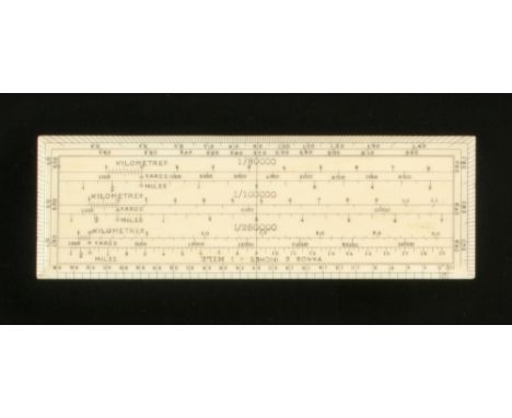 A 6" ivory COMPTON Protractor No 27 in Miles and Kilometres (Jay Gaynor collection) G++