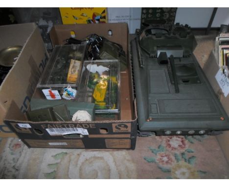 A vintage Action Man Tank, together with a vintage Action Man Radio Command Unit, assorted military vehicles and other items.