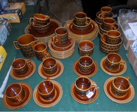 A 1970's Hornsea part-dinner service, comprising cups & saucers, dinner plates, side plates and other items.