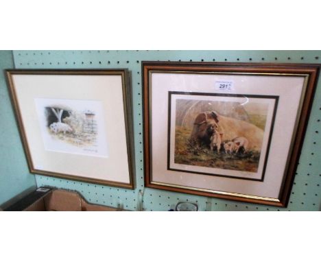After Tony Forrest, a limited edition print 252/500, a sow and piglets, signed in pencil to the margin, 18cm x 20cm, glazed i