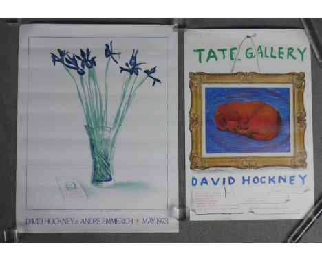 Two unframed vintage David Hockney exhibition posters, one for the Tate Gallery. H.83 W.64cm (largest) 