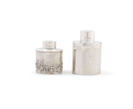 A VICTORIAN SILVER OVAL CADDYSheffield, c.1897, mark of Mappin Brothers 11.5cm high; together with smaller silver tea caddy (