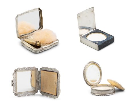 A COLLECTION OF CONTINENTAL MAKEUP COMPACTS, COMPRISING:A FRENCH WHITE METAL POWDER COMPACT BY HOUBIGANT, PARIS, Stamped 800,