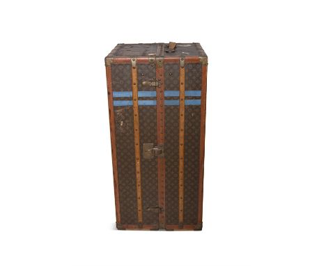 A LOUIS VUITTON MONOGRAM DOUBLE WARDROBE STEAMER TRUNK, C.1930the hinged top opening to reveal twin sections of hanging compa