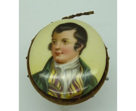 An oval porcelain picture portrait of Robert Burns, width 5cm
