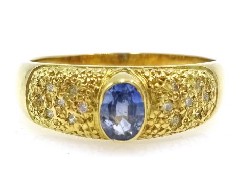 18ct gold sapphire and diamond ring, hallmarked Condition Report Size O-Q, approx 4.2gm Click here for further images, condit