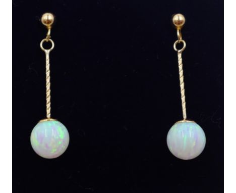 Pair of 9ct gold opal drop ear-rings stamped 375 Condition Report Click here for further images, condition, auction times & d