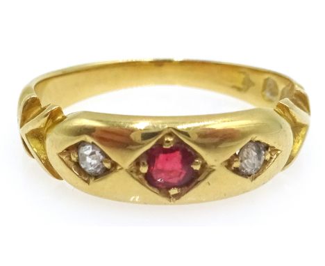 Edwardian 18ct gold ruby and diamond ring Sheffield 1909 Condition Report 2.7gmsize I-JClick here for further images, conditi