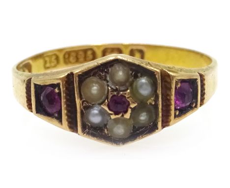 Victorian 15ct gold seed pearl and ruby ring, Birmingham 1878 Condition Report size L-M2gmClick here for further images, cond