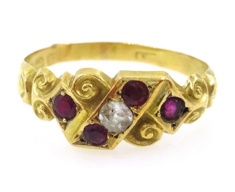 Edwardian 18ct gold ruby and diamond ring, Birmingham 1908 Condition Report Approx 1.3gm, size QClick here for further images