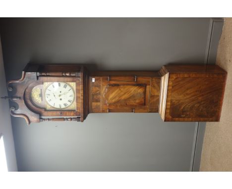 19th century figured mahogany longcase clock, eight day movement striking on bell, dial signed 'Thomas Robinson, Sheffield', 