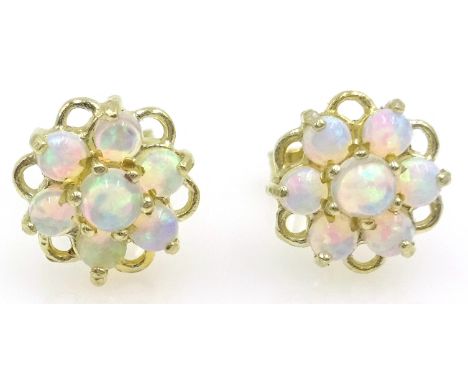 Pair of opal silver-gilt flower cluster ear-rings Condition Report Click here for further images, condition, auction times & 