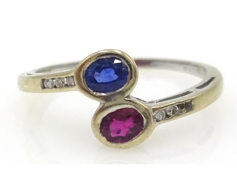 18ct white gold sapphire, ruby and diamond ring hallmarked Condition Report Click here for further images, condition, auction