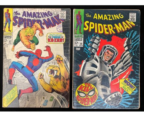 Amazing Spider-Man #57-58 (1968). First meeting of Spider-Man and Ka-zar. Silver age Marvel Comics. (2). 