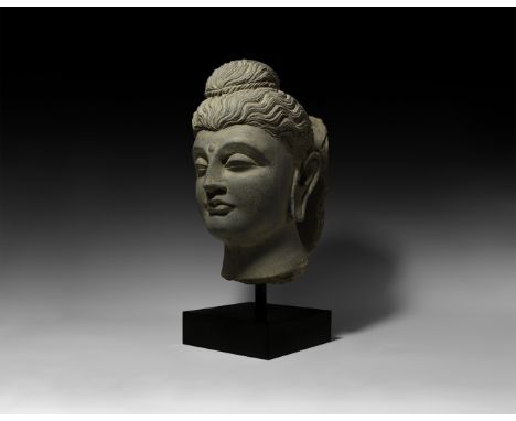 2nd-3rd century AD. The serenity and quiet authority of the Buddha is captured perfectly in this carved life-size schist head