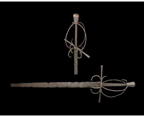 Mid 16th-early 17th century AD. A rapier of possible Spanish or Italian manufacture; the open basket-hilt sword, fitted with 