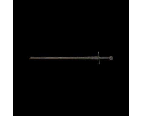 Early 14th century AD. A Western Middle Age iron longsword, possibly from Italy, of Oakeshott's Type XVI.2, cross style 2, po
