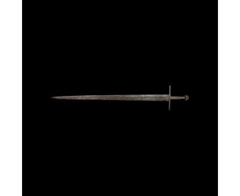 11th-mid 12th century AD. A Western Middle Age iron sword, probably from Germany, with two-edged blade, tapering profile, app