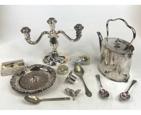 A collection of miscellaneous items to include a German silver napkin ring, late Victorian silver scent bottle, Victorian sil