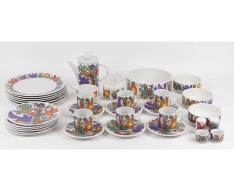 A Villeroy &amp; Boch six place setting dinner and tea service, decorated in the Acapulco pattern having printed mark versoA 