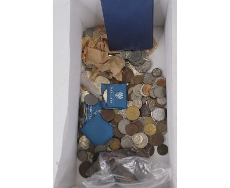 A collection of miscellaneous coins and bank notes to include British First Decimal Coin Wallet, commemorative crowns, halfpe