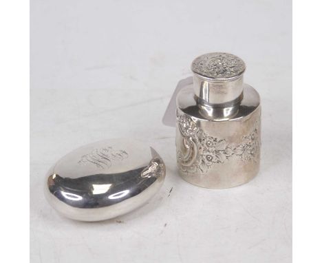 A George V silver pocket snuff box, of hinged oval form, with monogrammed lid, maker George Knight, Birmingham 1910; together