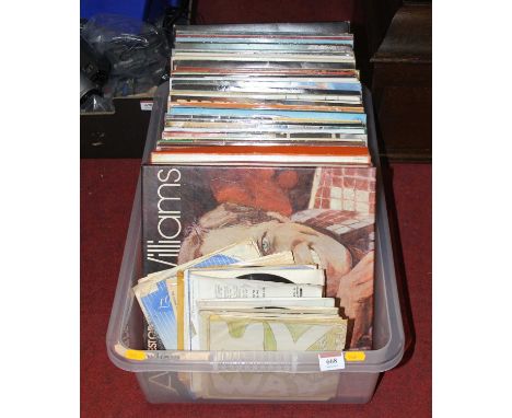A box of vintage vinyl records to include Carpenters - Now &amp; Then, Rod Stewart - Footloose and Fancy Free, Charlie Pride 