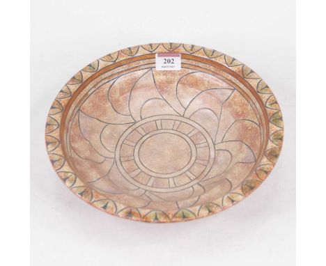 A Charlotte Rhead Burleighware pottery bowl of stepped circular form, decorated in the Florentine pattern No. 4752, having a 