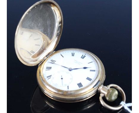 A gent's gold plated full hunter pocket watch, the Roman white enamel dial signed the retailer James C. Farrish of Wishaw, ke