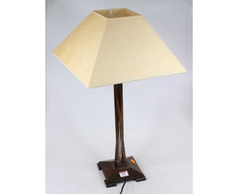 A modern oak table lamp, of wrythen rectangular form, h.61cm (including shade)