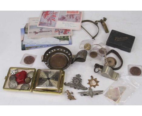 A collection of miscellaneous items, to include a brass money-clip, a J Hudson &amp; Co of Birmingham whistle dated 1915, min