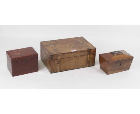 A Victorian walnut and Tunbridgeware decorated box (lacking interior), w.30.5cm; together with a Victorian rosewood mother of