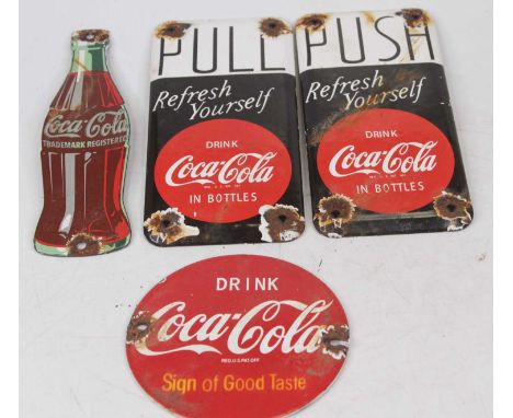 A pair of enamel on metal advertising Push/Pull door plates, inscribed Refresh Yourself - Drink Coca Cola; together with anot