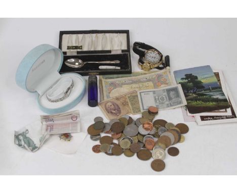 A collection of miscellaneous items to include a late Victorian Bristol blue glass scent bottle with embossed silver hinged c