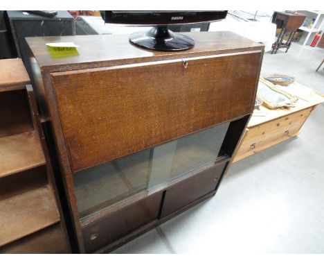 A bureau with a glazed middle shelf a/f