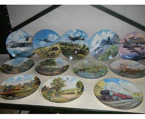 A shelf of collector's plates including Royal Albert and Royal Doulton.