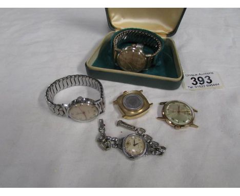 A Services watch, a Timex watch, a Ladies 1930's 'Panto' watch and 2 watch heads.