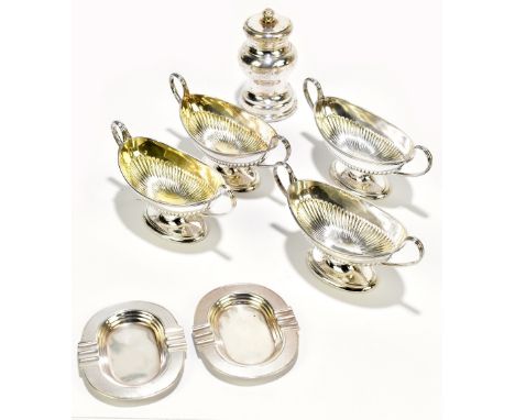 THOMAS BRADBURY &amp; SONS; a set of four Victorian hallmarked silver twin handled open salts with gadrooned lower bodies, Lo