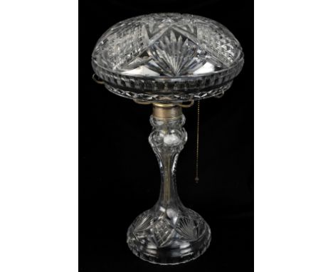 A large early 20th century cut glass mushroom lamp with silver plated mounts, height 53cm.Additional InformationHeavy wear to